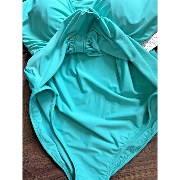 Beyond Control Women's Solid V-Neck Button-Detail One-Piece Swimsuit BlueTeal 14 - Picture 4 of 10